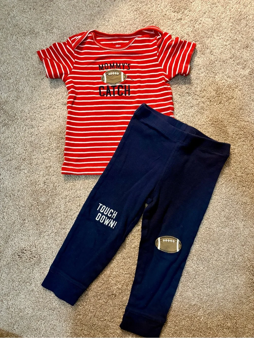 Carter's Red Striped 'Mommy's Catch' Top with Navy 'Touch Down' Pants
